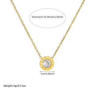 Minimalist Round Pendant Necklace With Roman Numerals Gold Plated Chain Everyday Wear Diamond Encrusted Geometric Design - Product Image 4