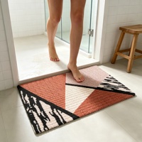 Tapis de porte moderne en polyester oriental personnalisé, motif géométrique color block, avec envers antidérapant en PVC, imprimé abstrait terracotta