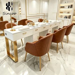 Mesa de Manicura de Estilo Crema Moderno y Lujoso para Salón de Belleza, con Colector de Polvo Integrado de Alta Potencia, Mueble de Madera, Tendencia 2025 - Product Image 1