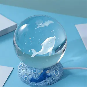 Denizanası yunus denizyıldızı USB 3D kristal top LED gece lambası yatak odası dekoru gece lambası yaratıcı hediyeler çocuklar için çift