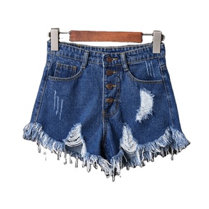 Cộng với kích thước Chất lượng cao Phụ nữ mùa hè rộng chân quần short ăn xin thô cạnh quần short nóng màu xanh đen xám tách ra Quần short denim ngực - Product Image 2