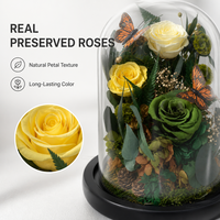 Lovebay Nouveau Design Papillon avec Rose Éternelle sous Cloche en Verre Fleurs Stabilisées Fleurs Conservées dans un Couvercle en Verre
