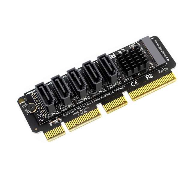 M.2 NVMe PCI-E X4 X8 X16 to for SATA 5 Port Adapter Card Riser Compatible with for SATA III 6GB/S in Stock