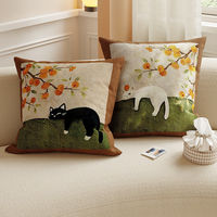 Housse de coussin vintage carrée style français motif chat de dessin animé 100% polyester pour canapé, chevet, chambre d'hôtes, coussin décoratif et support lombaire