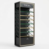 Vitrine à tabac personnalisée avec porte en verre ouverte, étagère en métal, écran publicitaire LED