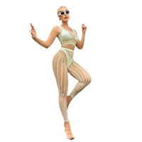 Séduisant Fluorescent vert lumineux flirtant deux pièces ensemble maille bas résille Sexy Lingerie femmes plage survêtements