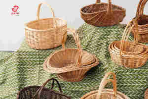 JY <strong>Wicker</strong> Willow Mini Decorative Flower Basket with Wood Handles for Kitchen or Bathroom Storage Gift Sets Versatile Home Decor - Product Image 2