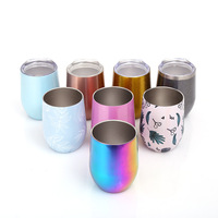 Gobelet à vin en forme d'œuf ZY 12oz avec logo personnalisé, en acier inoxydable 304 à double paroi, isolé sous vide, avec couvercle coulissant