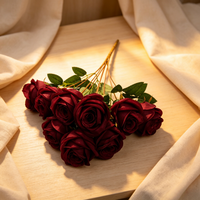 Rose artificielle réaliste à 9 branches, sans entretien, en soie, petit buisson, style nordique, décoration de Noël pour un intérieur moderne
