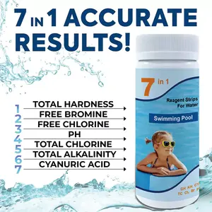 แถบทดสอบคุณภาพน้ำร้อนแบบ7ใน1,ชุดทดสอบสารเคมี PH และโบรมีนสำหรับสระว่ายน้ำ