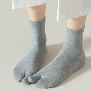 Unisex Funny Socks Summer Thin Solid Color Mid Tube Socks Split 2 Toe Men Knitted Cotton Socks Women