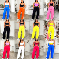 Ensemble de vêtements de sport pour femmes africaines grandes tailles, haut court sans manches uni, pantalon cargo ample à jambes larges