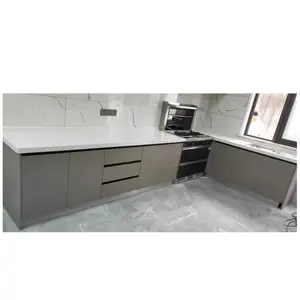 Muebles para el hogar de diseño clásico Gabinetes de cocina grises medios personalizados con juego de encimeras