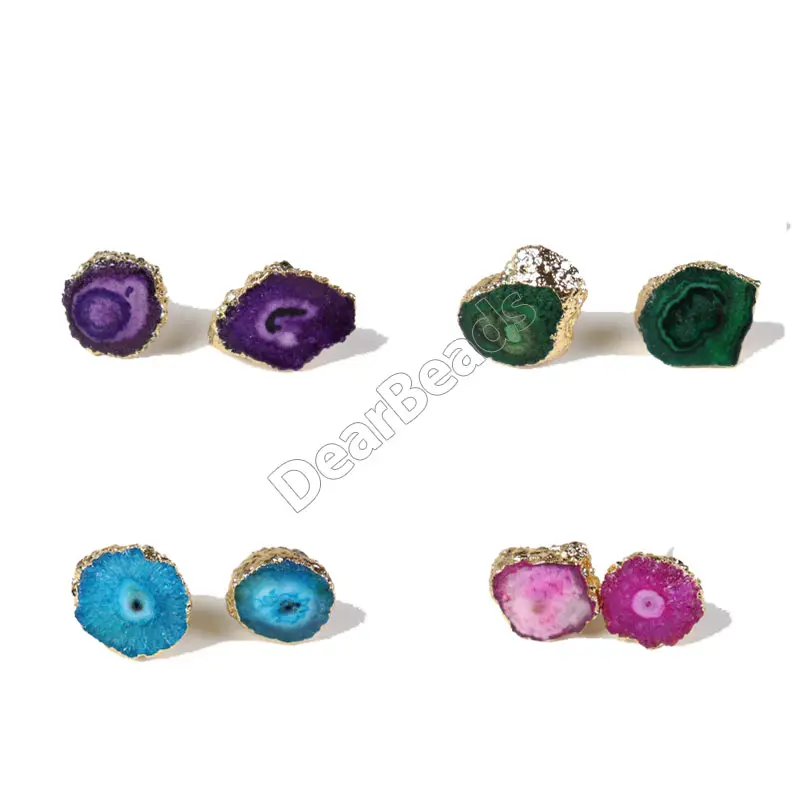 Pendientes de tuerca de piedra Natural para mujer y niña, aretes de piedras preciosas de ágata de acero inoxidable de forma libre, aretes de cristal