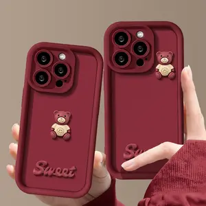 Factory Custom Fashion Designer 3D Lovely Bear Shockproof Back Cover For Iphone15 14 13 12promax 11 XSMAX XR Soft Phone Cases