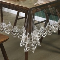 Nappe en PVC transparente personnalisable en usine avec broderie en dentelle, imperméable, résistante à l'huile, réutilisable, pour mariage, vacances, décoration de salle à manger