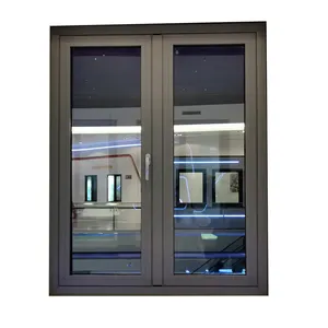 Luxe Villa Windows Donkergrijs Dubbele Pane Aluminium Swing Venster