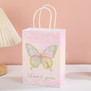 Exquisite butterfly-printed gift <b>bag</b> for festive party snack <b>packaging</b> <b>bag</b> for takeout delivery hand-held cowhide paper <b>bag</b> - Product Image 2