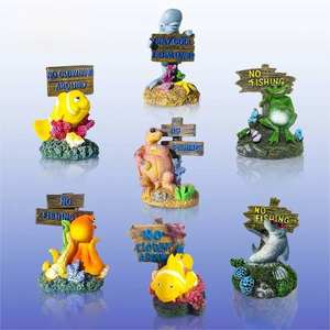 Accessoires d'aquarium en résine 3D écologiques : Décorations de dessin animé pour aquarium, signe d'avertissement pieuvre et poisson-clown, corail décoratif - Product Image 1