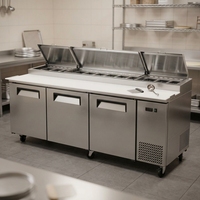 Table de préparation de pizzas commerciale réfrigérée, station de préparation alimentaire en acier inoxydable, refroidisseur de buffet avec couvercles relevables pour boulangerie et charcuterie