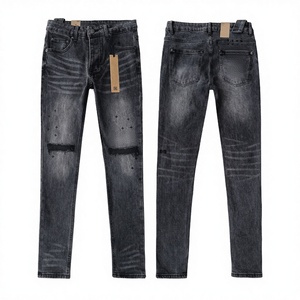 Nouvel Arrivage en Gros CYX – Jean Droit Formel d'Hiver pour Homme en Denim Tricoté avec Broderie et Motif Imprimé à Trous, Nylon/Coton - Product Image 4