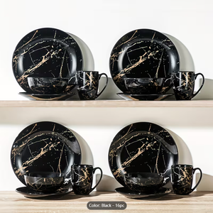 Fabricant Bluk, vente en gros personnalisée de services de vaisselle noirs pour 4 personnes, ensembles de vaisselle en porcelaine 16 pièces (assiettes, bols, tasses) - Product Image 3