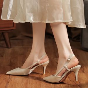 Escarpins 7755C en satin uni à bride en T, bout pointu, talon aiguille, chaussures habillées tendance pour femme, élégantes pour le bureau - Product Image 2