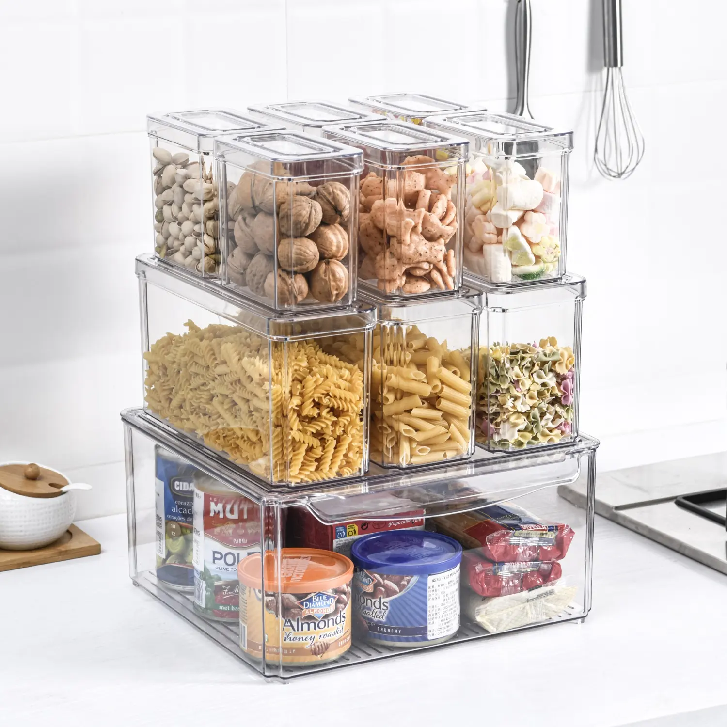 Clear 10pcs refrigerator Square food container storage box set Plastic Kitchen Fridge Preservation Fresh Organizer Bin With Lid