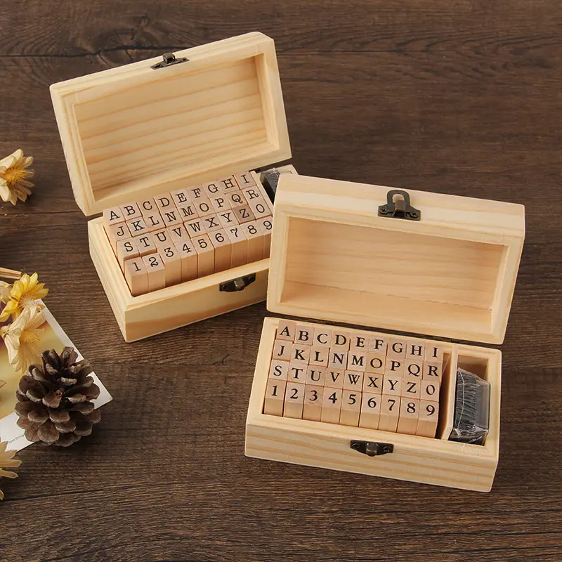 Papeterie créative rétro Alphabet anglais numéro lettre boîte en bois DIY timbre décoratif