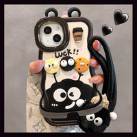 Mignon Oreille Poupée Lanière Invisible Double Titulaire Vague Bord TPU Housse de Téléphone Portable pour Iphone 12 13 14 15 16 Pro Max