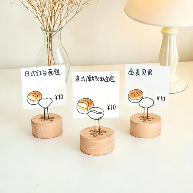 Wholesale Custom Wooden Base Memo Holder Clip Tabletop Picture Photo Display Stand Name Card Holder for Restaurant Wedding Table