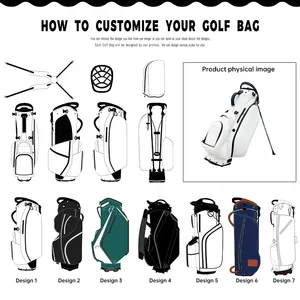 थोक पु चमड़े के कस्टम लोगो गोल्फ कैरी बैग पोर्टेबल कढ़ाई गोल्फ सामान पुरुषों के लिए 14 तरह गोल्फ स्टैंड बैग