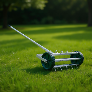 Aérateur de pelouse manuel, outil de jardinage à roulettes, vert argenté, 18 pouces, pour l'aération du sol - Product Image 2