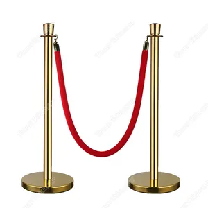 Wholesale 2 Pc Hotel Stainless Steel Marine Black Gold Velvet Braided Rope Pink Concrete Crowd Control Barrier Stanchion Post