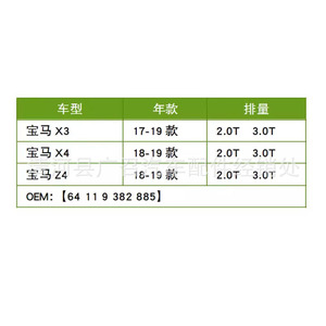 กรองอากาศในห้องโดยสารสำหรับรถยนต์บีเอ็มดับเบิลยู X3 X4 Z4 2.0T 3.0T รุ่นปี 17-19 หมายเลขอะไหล่ 64119382885 - Product Image 1