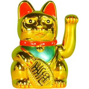 Golden rich wealth fortune cat Automatic shaking hand lucky cat 5-inch solar powered Maneki neko for auspicious gift