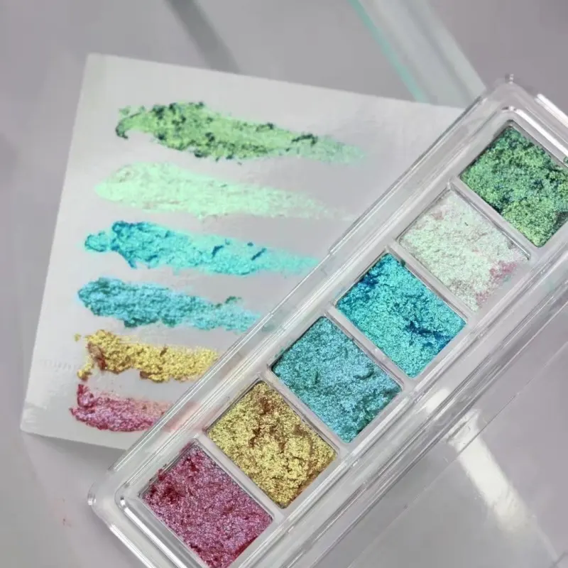 Nieuwe 6 In 1 Kleuren Nail Beauty Markt Nieuwe Aankomst Veranderlijke Kleur Vlokken Glitter Effen Pigmentpasta Palet