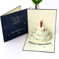 Tarjeta de Cumpleaños 3D Pop-Up con Diseño de Pastel, 15x15cm, Tarjeta de Felicitación Cuadrada de Papel con Relieve y Estampado Dorado
