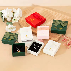 Custom Logo Modern Stylish Cardboard Paper Jewelry Packaging <b>Boxes</b> with Lid Necklace <b>Earring</b> Bowknot Ribbon Ring Box in Carton - Product Image 2