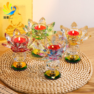 เชิงเทียนคริสตัลรูปดอกบัวหลากสี ทนความร้อน สำหรับบูชาทางศาสนา ตกแต่งวัด - Product Image 4