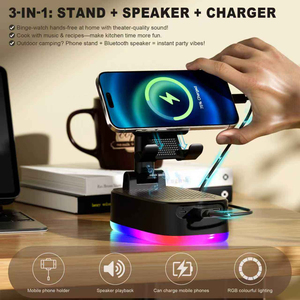 Haut-parleur sans fil multifonctionnel <span class=keywords><strong>pour</strong></span> ordinateur de bureau et téléphone portable, avec support de téléphone LED rotatif et pliable, couleur unie – Vente chaude - Product Image 3