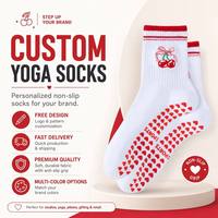 Chaussettes de yoga antidérapantes avec logo personnalisé, broderie cerise, semelle en silicone, chaussettes de pilates pour femmes, chaussettes antidérapantes pour barre