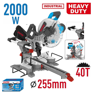Sierra Ingletadora Compuesta Deslizante FIXTEC de 2000W con Base de Aluminio de 255mm, Máquina Profesional para Cortar Madera de 10 Pulgadas con Luz LED FMS25505 - Product Image 3