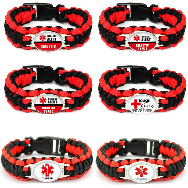 Wholesale Medial Alert Hand-woven Wristband Gifts Custom Diabetic Awareness Paracord Bracelet