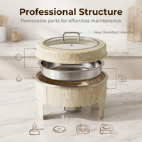 Chauffe-plats électrique rond en acier inoxydable à grain de bois pour soupes et bouillons, idéal pour la restauration, les mariages, les banquets et les fêtes à domicile