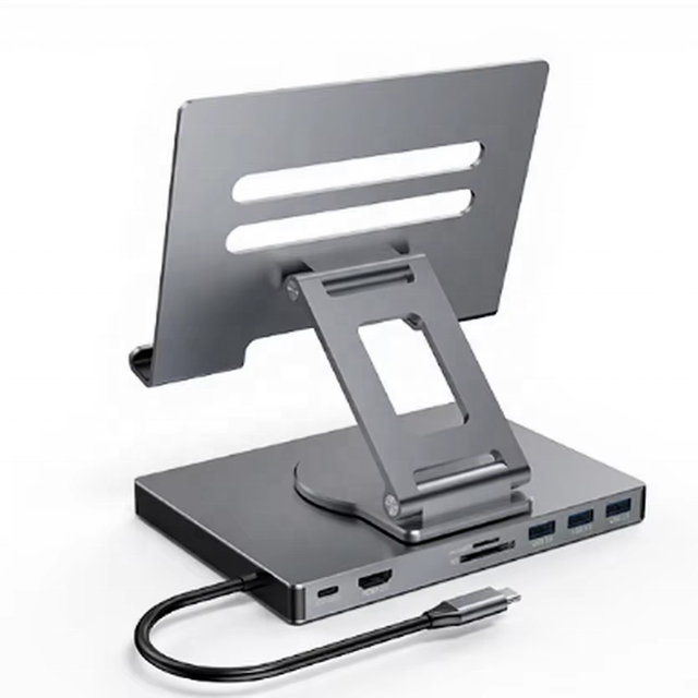 10-Port USB-C Hub Aluminum Alloy Laptop Docking Station with for 2.0 4K 60Hz PD 100W RJ45 LAN microSD USB3.0 with 360 Rotation