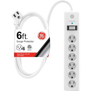 ปลั๊กพ่วงป้องกันไฟกระชาก Ge ยาว 6 ฟุต 6 ช่องเสียบ พร้อมฝาครอบนิรภัย ปลั๊กแบบแบน ได้รับการรับรองมาตรฐาน ETL - Product Image 1