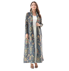 Abaya Personalizada, Estilo Dubái/Turquía, Poliéster, Manga Larga, Pliegues Delanteros, Cuello Abierto, Moda Musulmana Árabe para Mujer - Product Image 2