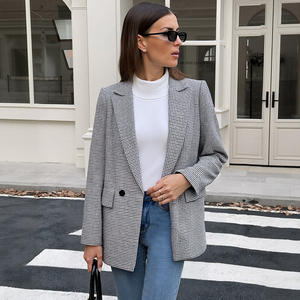 <span class=keywords><strong>Blazer</strong></span> slim à carreaux de style britannique TP20 pour femme d'affaires, veste à bouton unique pour le travail, le bureau et les loisirs, tendance automne - Product Image 1