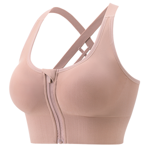 صدرية رياضية نسائية بسحاب للبيع بالجملة، ملابس يوغا بتصميم ظهر متقاطع جذاب، توب يوغا مريح يوفر دعماً عالياً، ملابس رياضية للتمارين في النادي الرياضي للفتيات - Product Image 5